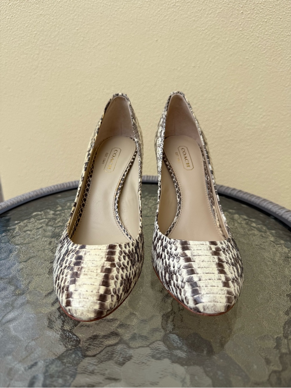 Coach Nala Snakeskin Heels, Women’s 6.5 B. New, never worn. Cream and Brown.